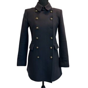 Zara dark navy blue double breasted military jacket coat Sz XS